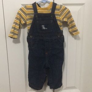 Carters long sleeve yellow shirt blue overalls